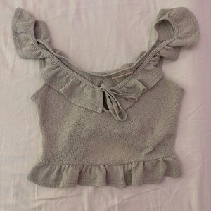 Flowy cute Grey knit crop top with ruffles & a tie